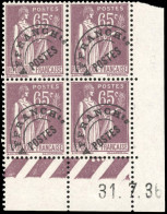 ** 73 - 65c. Type Paix Violet-brun. Bloc De 4. Coin De Feuille Intégral Daté Du 31.7.36. SUP. - Otros & Sin Clasificación