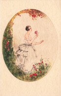 Illustrateur - Femme Dans Un Médaillon Avec Une Rose En Main - Giley ? - Carte Postale Ancienne - Non Classés