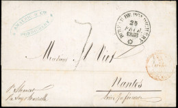 Obl. INDE - PONDICHERY. Lettre Taxée En Provenance Du BUREAU DE PONDICHERY Du 25 Février 1863 à Destination De NANTES -  - Autres & Non Classés