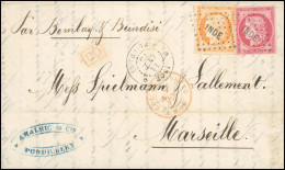 Obl. INDE - PONDICHERY. Timbres De Colonies Générales N° 10 + 21. 80c. + 40c. Cérès Obl. INDE S/lettre Frappée Du CàD Pe - Autres & Non Classés