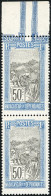 ** 138 - Paire Verticale Du 50c. Bleu Et Noir Tenant à Bord De Feuille Surchargé Tête-Bêche. SUP. - Otros & Sin Clasificación