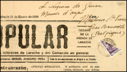 Obl. MAROC Bureaux Espagnols N°134. Coupé Diagonal Gauche Du 2c. Violet, Obl. LARACHE S/journal EL POPULAR Du Sabado 21  - Other & Unclassified