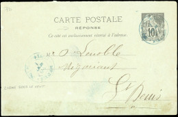 Obl. Carte Postale Réponse Du 10c. Noir S/bleu-vert Obl. Du CàD Bleu Ferroviaire De LIGNE-SOUS-LE-VENT Du 2 Janvier 1894 - Other & Unclassified