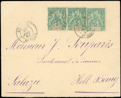 Obl. 35 X 3 - Paire Du 5c. Vert + 1 Unité Obl. S/lettre Frappée Du CàD De ST-DENIS - REUNION Du 29 Juillet 1899 à Destin - Autres & Non Classés