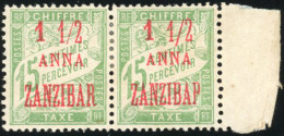 * 3 - Timbres-Taxe. 1 1/2a. S/15c. Vert-jaune. Paire. Variété ''ZANZIBAP'' Tenant à Normal. SUP. - Autres & Non Classés