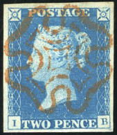 Obl. SG#4 - 1840. 2d. Blue. Plate 1. Wmk. Small Crown. Imperf. Lettered I-B. Used And Cancelled By A Complete Orange - R - Autres & Non Classés