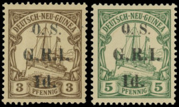 * SG#O1+ O2 - Official Stamps. 1d. On 3pf. Brown + 1d. On 5pf. Green. SUP. - Papoea-Nieuw-Guinea