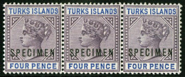 ** SG#32 - 4d. Dull Purple And Ultramarine. Strip Of 3. VF. - Turcas Y Caicos