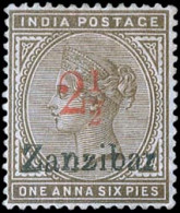 * SG#30 - 2 1/2 On 1a. 6p. Sepia. VF. - Zanzibar (...-1963)