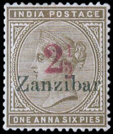 * SG#30 - 2 1/2 On 1a. 6p. Sepia. Carmine Overprint. SUP. - Zanzibar (...-1963)