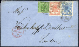 Obl. 5 + 11 + 13 - 8s. Vert + 2s. Bleu Et 4s. Rouge Sur Lettre à Destination De LONDRES. TB. - Autres & Non Classés