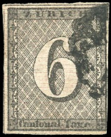 Obl. Zu#2 - 6Rp. Noir De ZURICH. Obl. Rosette Noire Dégageant Le Chiffre. SUP. - Autres & Non Classés