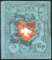 Obl. Zu#15 I - POSTES FEDERALES. 5r. RAYON I Bleu, Noir Et Rouge. Croix Encadrée. BdeF. Obl. P.P. Noir Du IXème Arrondis - Autres & Non Classés