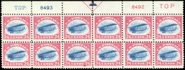 ** 3 - Poste Aérienne. 24c. Bloc De 12. Plate Block Superior Red And Blue . SUP. - Autres & Non Classés