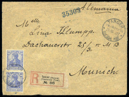 Obl. ALLEMAGNE TP N° 70. 20pf. Paire Obl. TANGER Du 21 Octobre 1907 S/lettre Recommandée à Destination De MUNICH. SUP. - Lettonie