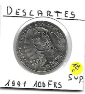 FRANCE 100 Francs DESCARTES 1991  Argent 0.900  15 Gr.  SUP. - Commémoratives