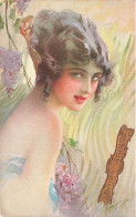 Illustrateur - Bonne Année - Portrait De Femme épaules Nues - Carte Postale Ancienne - Nouvel An