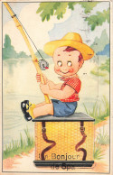 Fantaisies - Carte Système - Un Bonjour De Spa - Garçon Qui Pêche - Carte Postale Ancienne - Mechanical