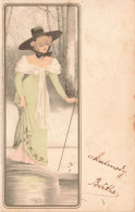 Illustrateur - Femme En Robe Verte Au Bord De L'eau -  Carte Postale Ancienne - Non Classés