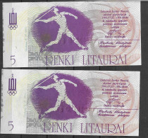 Lituanie Deux Billets De 1991, 5 Talonas. Très Belle Qualité, TB. - Lithuania