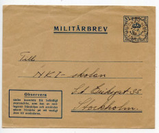 Sweden 1939 Militärbrev / Military Postal Envelope - Jönköping To Stockholm - Military