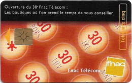 France - Les Cinq Unites - Fnac Telecom - Gn462B - Chip Gem2 White/Gold, 09.1998, 5Units, 11.000ex, Used - 5 Units