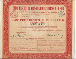 CREDIT FONCIER DU BRESIL ET DE L'AMERIQUE DU SUD -  PART PREFERENTIELLE AU PORTEUR  -ANNEE 1929 - Banca & Assicurazione