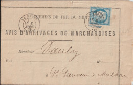 1876 - LETTRE AVIS D'ARRIVAGE MARCHANDISE - CHEMINS DE FER DU MIDI - GARE De LA REOLE (GIRONDE) => ST SAUVEUR DE MILHAUD - Brieven & Documenten