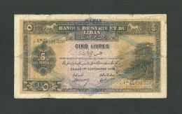 Syria 5 Livres 1939 *** Repaired *** Low Condition *** - Siria