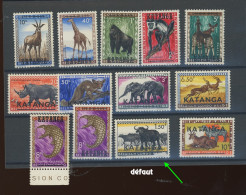 6/17 + 16a **.  KATANGA Animaux 13v Complet.  Cote 78,--€. Postfris 1 Stamp Damage - Katanga