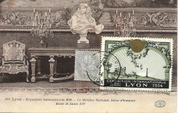 Vignette Sur Carte Postal Officielle " Expo Interª Lyon 1914 " Cachet De La Exposition - Brieven En Documenten