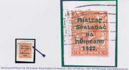 Ireland 1922 Harrison Rialtas 5-line Coils, 2d Orange Die 1, With Clear Affixing Machine Cut Used On Piece LEARN IRISH - Used Stamps