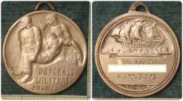 M_p> Medaglia " OSPEDALE MILITARE GENOVA " In Argento - Royal/Of Nobility