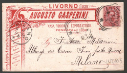 CARTOLINA INTESTATA - 1895 - LIVORNO - CASA VINICOLA GASPERINI - AGRICOLTURA -  VINI - UVA - ACCESSORI (INT605) - Mercaderes