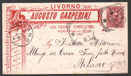 CARTOLINA INTESTATA - 1895 - LIVORNO - CASA VINICOLA GASPERINI - AGRICOLTURA -  VINI - UVA - ACCESSORI (INT605) - Mercanti