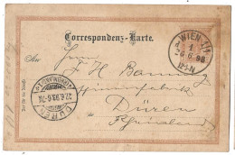 Entier Postaux Autriche Obliteration Duren Obliteration Wien 1898 - Cartas-Letras