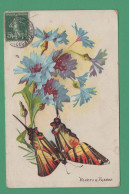 Bluets Et Flambé ( Papillon, Butterfly ) ( Oblitération Villefranche De Lonchat 25 01 1909 ) - Papillons