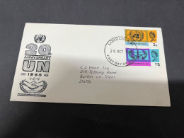 21-9-2023 (1 U 43) UK FDC Cover (1 Cover) 1965 - United Nations 20th Anniversary (2 Covers) - 1952-1971 Pre-Decimal Issues