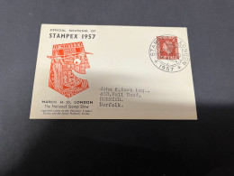 21-9-2023 (1 U 43) UK FDC Cover (1 Card) 1957 - STAMPEX 1957 - ....-1951 Pre Elizabeth II