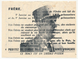 FRANCE / ALGERIE - Tract Gaulliste "Frère, ... Profitez Du Combat Pour Rallier L'Armée Française" (Laissez-passer) - Documenten