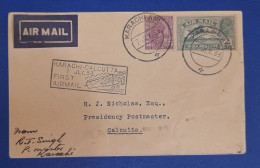 1933 INDIA KARACHI NOW PAKISTAN TO CALCATTA FIRST AIRMAIL COVER FFC SLOGAN CANCELLATION. - Airmail