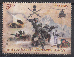 India MNH Indian Army Day 2023, Defence, Militaria, Helicopter, Missile, Truck, Tank, Ammunation, Riffle, - Unused Stamps