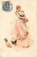 ILLUSTRATEUR NON SIGNE - Fermière Nourrissant Les Poules - Carte Postale Ancienne - Voor 1900