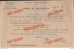 Au Plus Rapide France Etat Français WW2 Oullins Rhône Ordre De Réquisition Transformateurs 31 Octobre 1943 - 1939-45