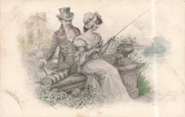 COUPLES - Dessin De Couple à La Pêche - Carte Postale Ancienne - Paare