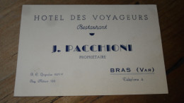 Carte De L'hotel Des Voyageurs, J.PACCHIONI A BRAS 83   ........... AS ..... E2-91 - Sport En Toerisme