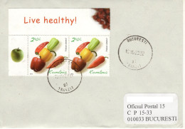 ROMANIA : LIVE HEALTHY - VEGETABLE & FRUITS 2 Stamps On Cover Circulated - Registered Shipping! - Gebruikt