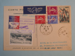DB12 FRANCE  BELLE CARTE RR MEETING AERIEN ++ ++1936   LA BAULE LYON CANNES +VIGNETTE +++++AFF. ROUGE INTERESSANT+++ - 1927-1959 Cartas & Documentos