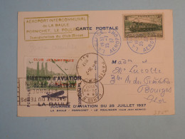 DB12 FRANCE  BELLE CARTE RR MEETING AERIEN LA BAULE ++ ++1937 A BOURGES+VIGNETTE MERMOZ +++++AFF. ROUGE INTERESSANT+++ - 1927-1959 Covers & Documents