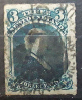 TERRE NEUVE NEWFOUNDLAND 1876 , Yvert 33 , Queen Victoria,  3 C Bleu  PERCÉ EN LIGNES,  O TB - 1865-1902